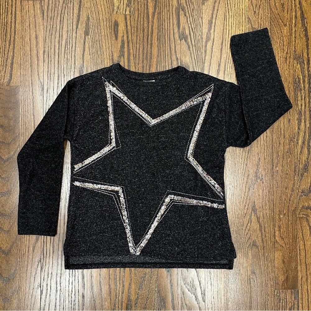 Zara Kids Sequin Star Sweater, Size 8, Black